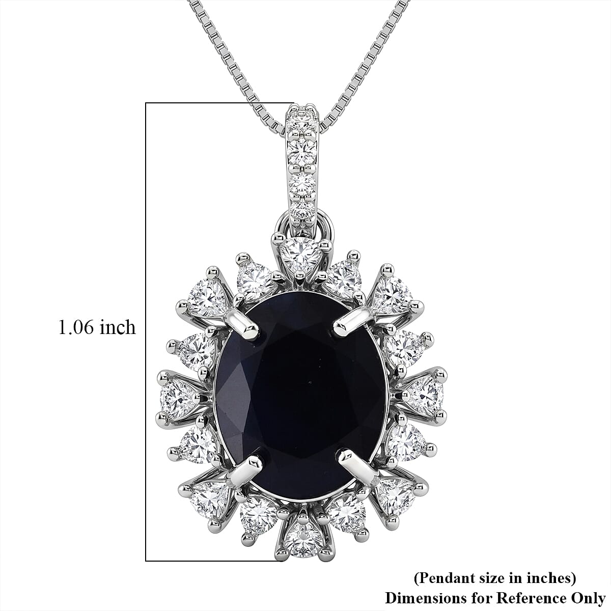 D'Joy Premium Kanchanaburi Blue Sapphire (DF) and Moissanite 8.20 ctw Sunburst Pendant Necklace in Rhodium Over Sterling Silver 18 Inches  image number 5