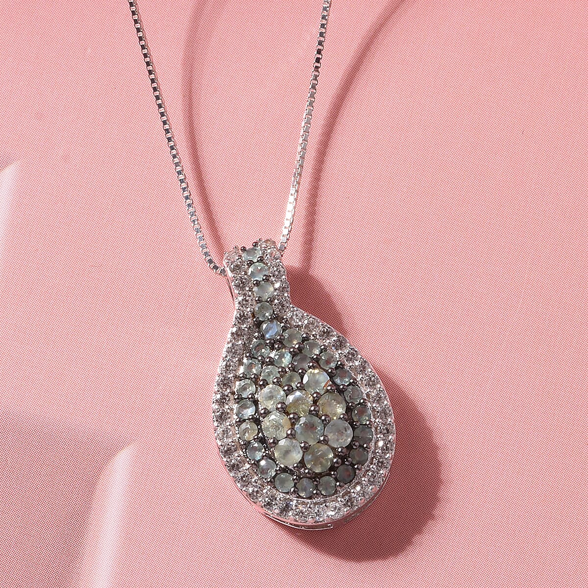 D'Joy Narsipatnam Alexandrite, White Zircon Pendant Necklace (18 Inches) in Rhodium Over Sterling Silver 1.70 ctw image number 1