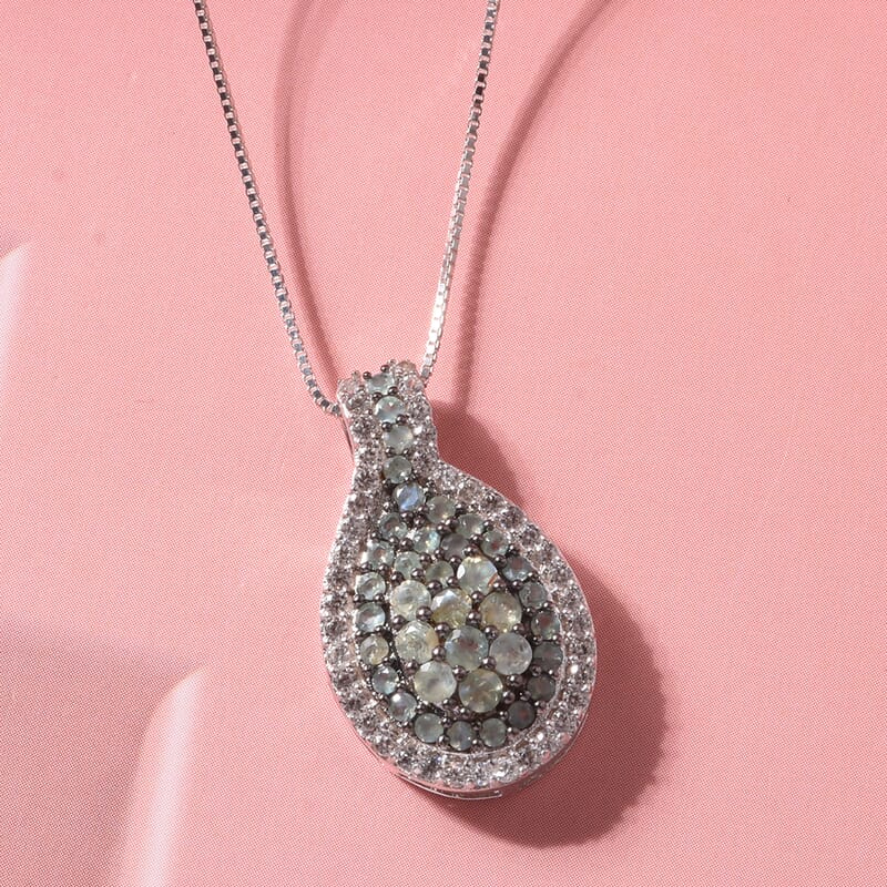 D'Joy Narsipatnam Alexandrite and White Zircon 1.70 ctw Twilight Pendant Necklace in Rhodium Over Sterling Silver 18 Inches