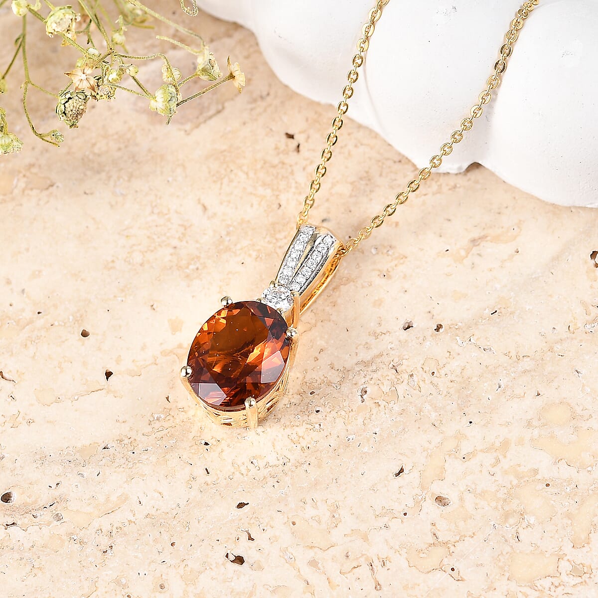 D'Joy AAA Santa Ana Madeira Citrine and Moissanite 3.50 ctw Infinity Bloom Pendant Necklace in 18K Vermeil Yellow Gold Over Sterling Silver 20 Inches image number 1
