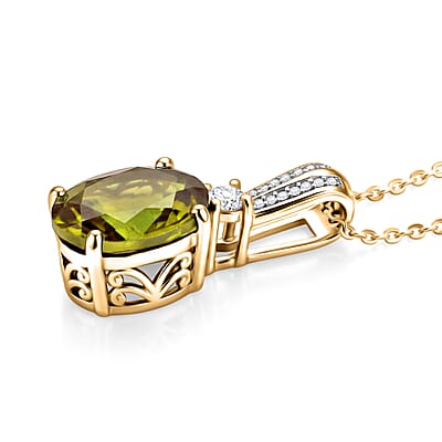 D'Joy AAA Hebei Peridot and Moissanite 3.80 ctw Infinity Bloom Pendant Necklace in 18K Vermeil Yellow Gold Over Sterling Silver 20 Inches
