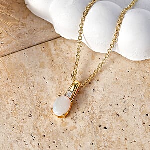 D'Joy Natural Australian Opal and Moissanite 0.80 ctw Pendant in 14K YG Over Sterling Silver with ION Plated YG Stainless Steel Necklace (20 Inches)