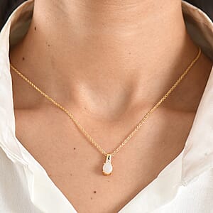 D'Joy Natural Australian Opal and Moissanite 0.80 ctw Pendant in 14K YG Over Sterling Silver with ION Plated YG Stainless Steel Necklace (20 Inches)