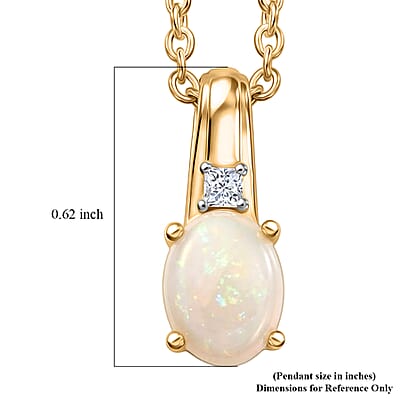 D'Joy Natural Australian Opal and Moissanite 0.80 ctw Pendant in 14K YG Over Sterling Silver with ION Plated YG Stainless Steel Necklace (20 Inches)
