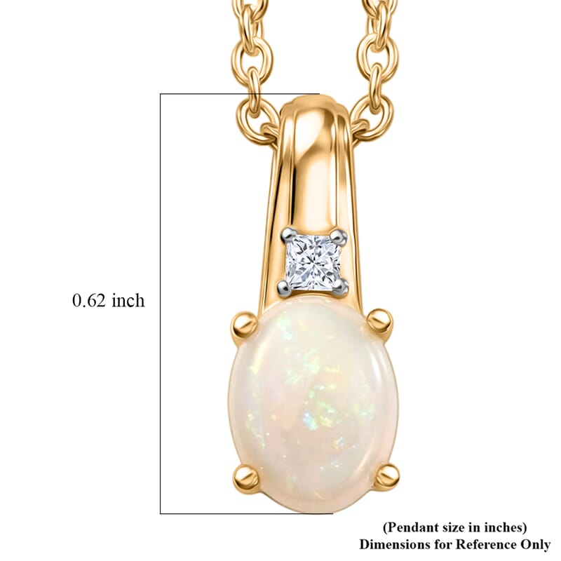 D'Joy Natural Australian Opal and Moissanite 0.80 ctw Pendant in 14K YG Over Sterling Silver with ION Plated YG Stainless Steel Necklace (20 Inches)