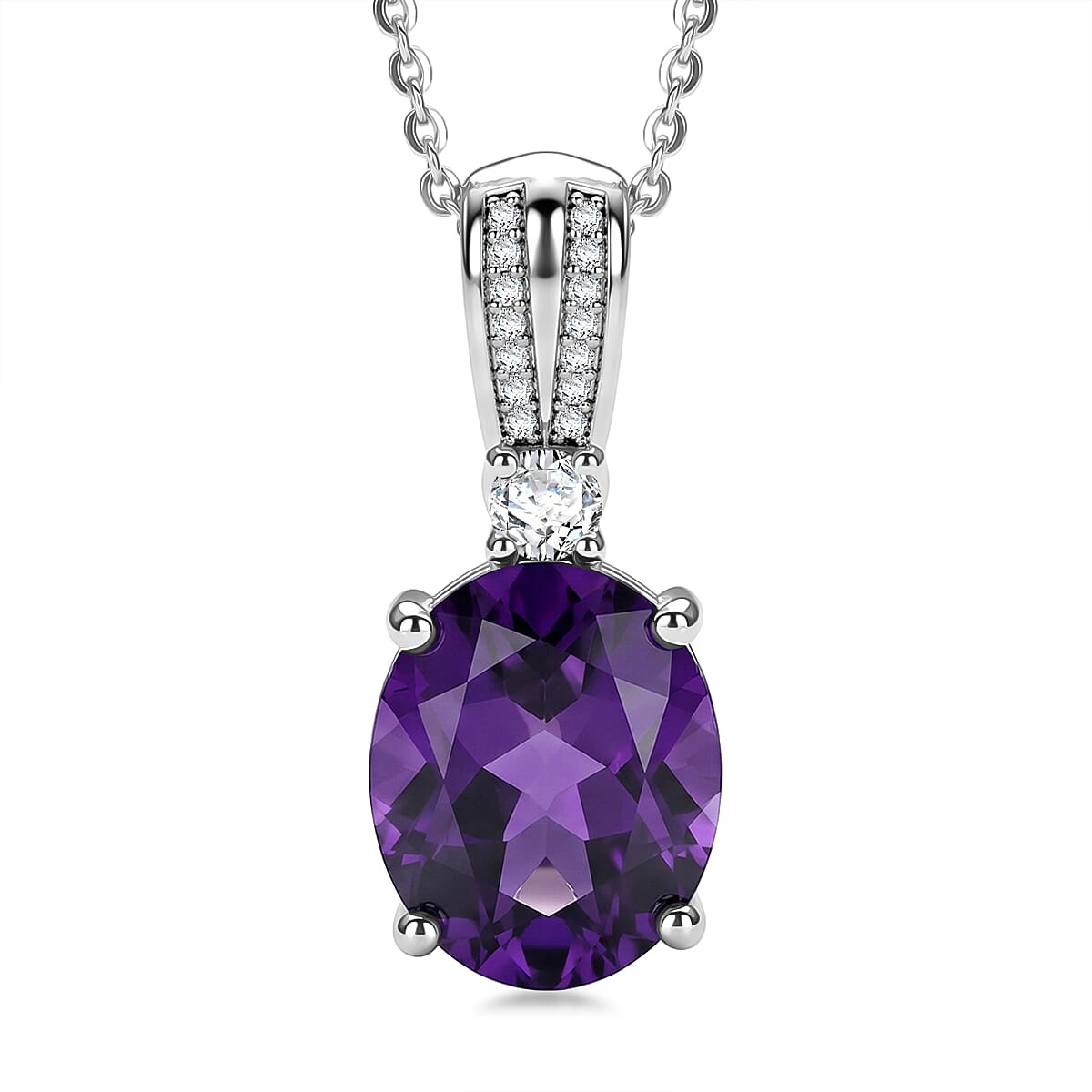 D'Joy AAA Zambian Amethyst and Moissanite 3.35 ctw Infinity Bloom Pendant Necklace in Rhodium Over Sterling Silver 20 Inches
