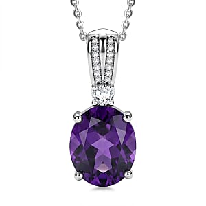 D'Joy AAA Zambian Amethyst and Moissanite 3.35 ctw Infinity Bloom Pendant Necklace in Rhodium Over Sterling Silver 20 Inches