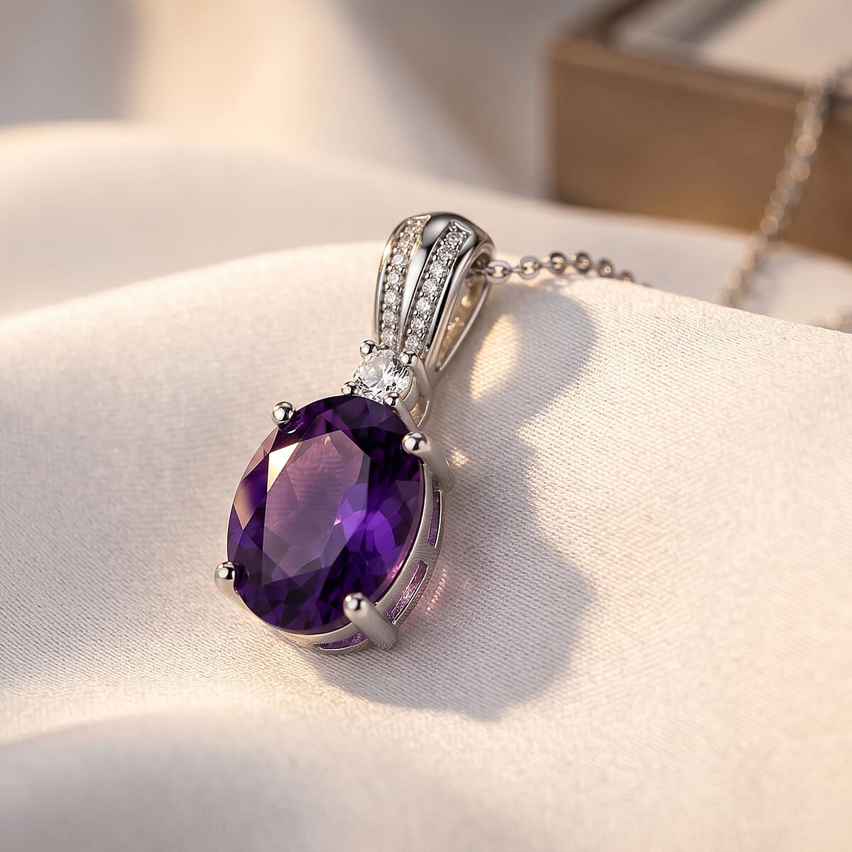 D'Joy AAA Zambian Amethyst and Moissanite 3.35 ctw Infinity Bloom Pendant Necklace in Rhodium Over Sterling Silver 20 Inches image number 1