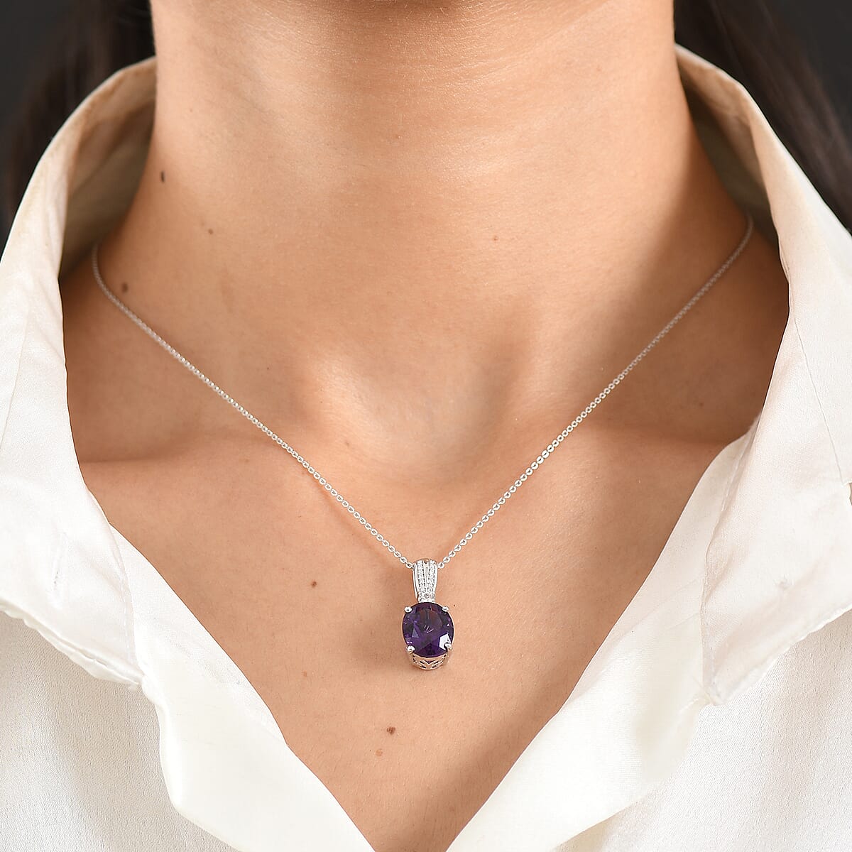 D'Joy AAA Zambian Amethyst and Moissanite 3.35 ctw Infinity Bloom Pendant Necklace in Rhodium Over Sterling Silver 20 Inches image number 2