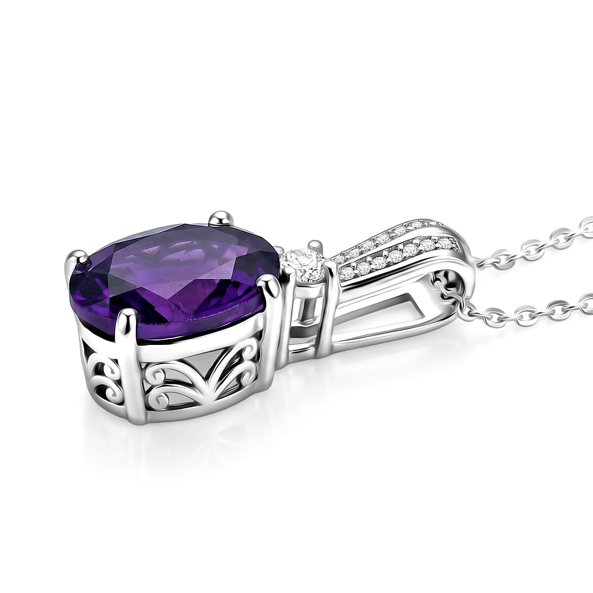 D'Joy AAA Zambian Amethyst and Moissanite 3.35 ctw Infinity Bloom Pendant Necklace in Rhodium Over Sterling Silver 20 Inches image number 3