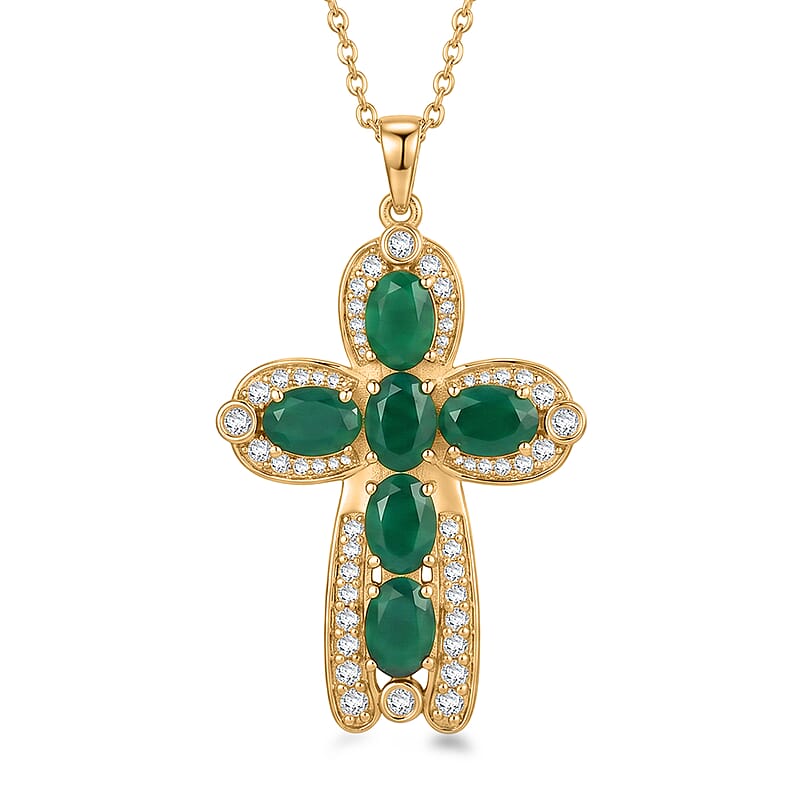 EverTrue Verde Onyx and White Zircon 5.35 ctw Canopy Bloom Pendant in 18K YG Plated with ION Plated YG Stainless Steel Necklace 20 Inches