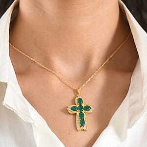 EverTrue Verde Onyx and White Zircon 5.35 ctw Canopy Bloom Pendant in 18K YG Plated with ION Plated YG Stainless Steel Necklace 20 Inches
