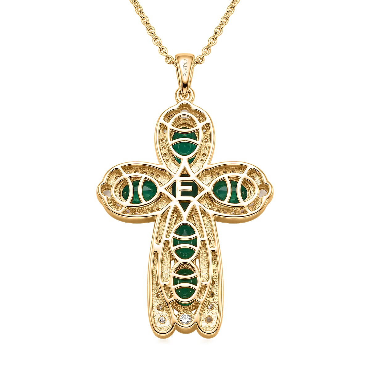 EverTrue Verde Onyx and White Zircon 5.35 ctw Canopy Bloom Pendant in 18K YG Plated with ION Plated YG Stainless Steel Necklace 20 Inches image number 4