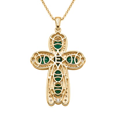EverTrue Verde Onyx and White Zircon 5.35 ctw Canopy Bloom Pendant in 18K YG Plated with ION Plated YG Stainless Steel Necklace 20 Inches