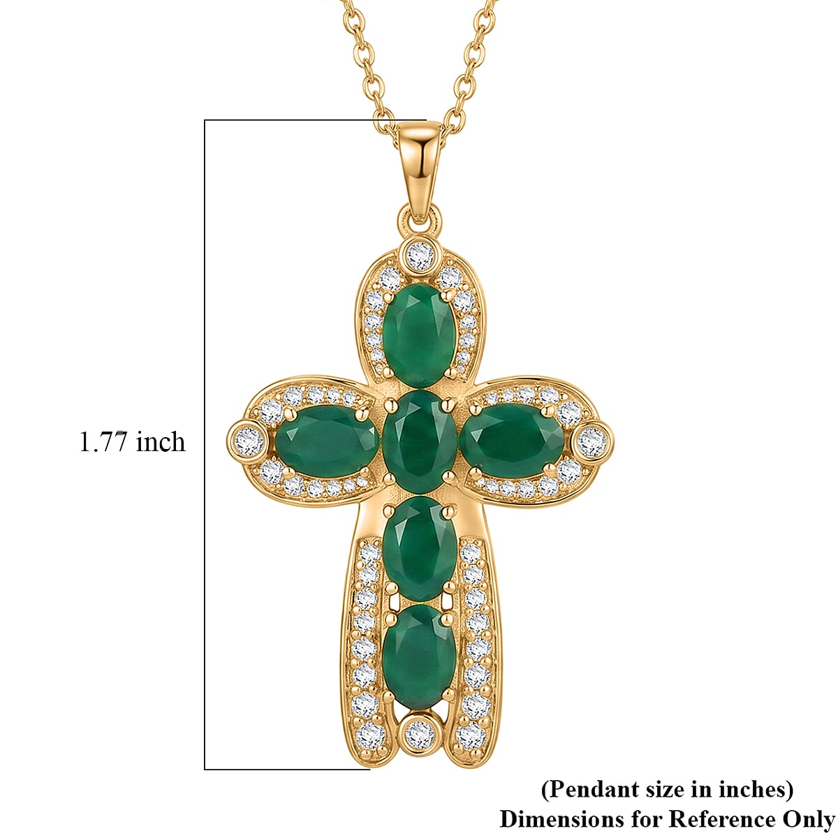 EverTrue Verde Onyx and White Zircon 5.35 ctw Canopy Bloom Pendant in 18K YG Plated with ION Plated YG Stainless Steel Necklace 20 Inches image number 5