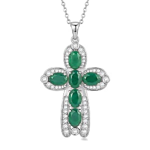 EverTrue Verde Onyx and White Zircon 5.35 ctw Canopy Bloom Pendant in Platinum Bond with Stainless Steel Necklace 20 Inches