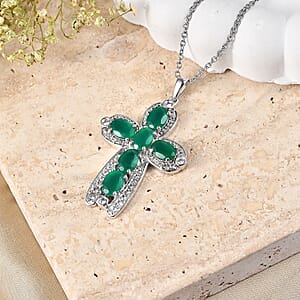 EverTrue Verde Onyx and White Zircon 5.35 ctw Canopy Bloom Pendant in Platinum Bond with Stainless Steel Necklace 20 Inches