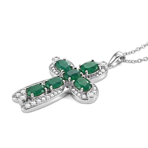 EverTrue Verde Onyx and White Zircon 5.35 ctw Canopy Bloom Pendant in Platinum Bond with Stainless Steel Necklace 20 Inches