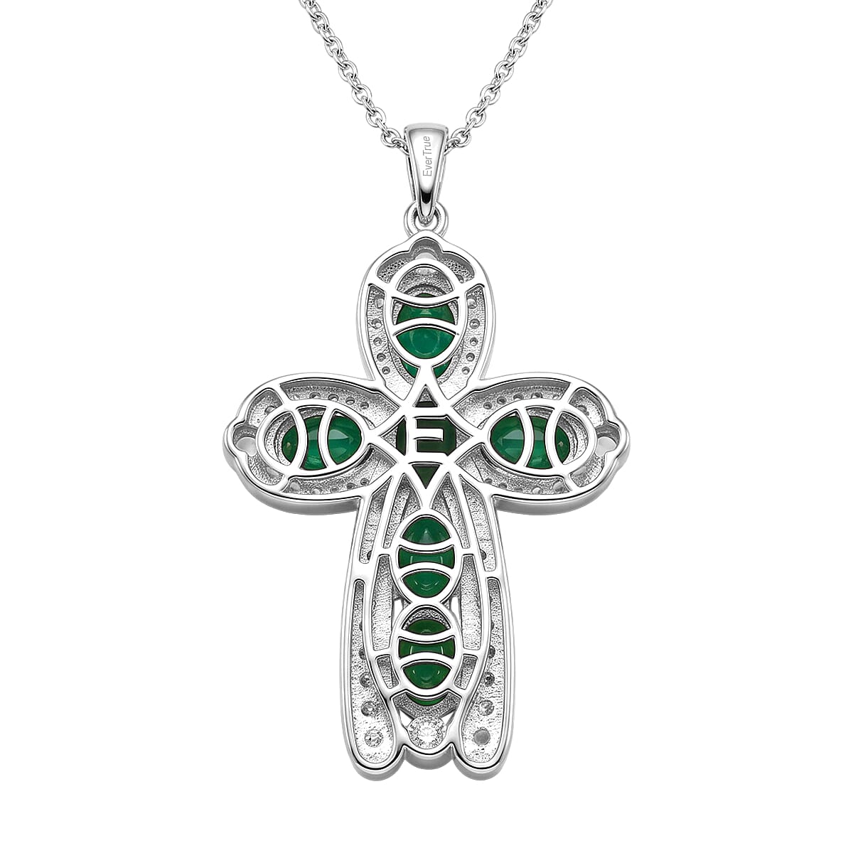 EverTrue Verde Onyx and White Zircon 5.35 ctw Canopy Bloom Pendant in Platinum Bond with Stainless Steel Necklace 20 Inches image number 4