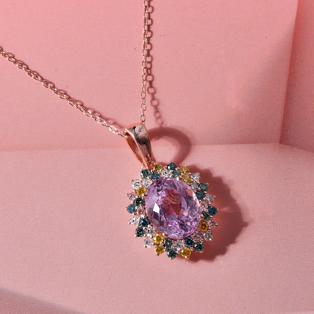 Premium Martha Rocha Kunzite and Luxuriant Lab Grown Multi Diamond SI 4.40 ctw Blush Floral Burst Pendant Necklace in 18K Vermeil Rose Gold Over Sterling Silver 20 Inches image number 1