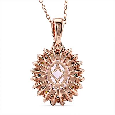 Premium Martha Rocha Kunzite and Luxuriant Lab Grown Multi Diamond SI 4.40 ctw Blush Floral Burst Pendant Necklace in 18K Vermeil Rose Gold Over Sterling Silver 20 Inches