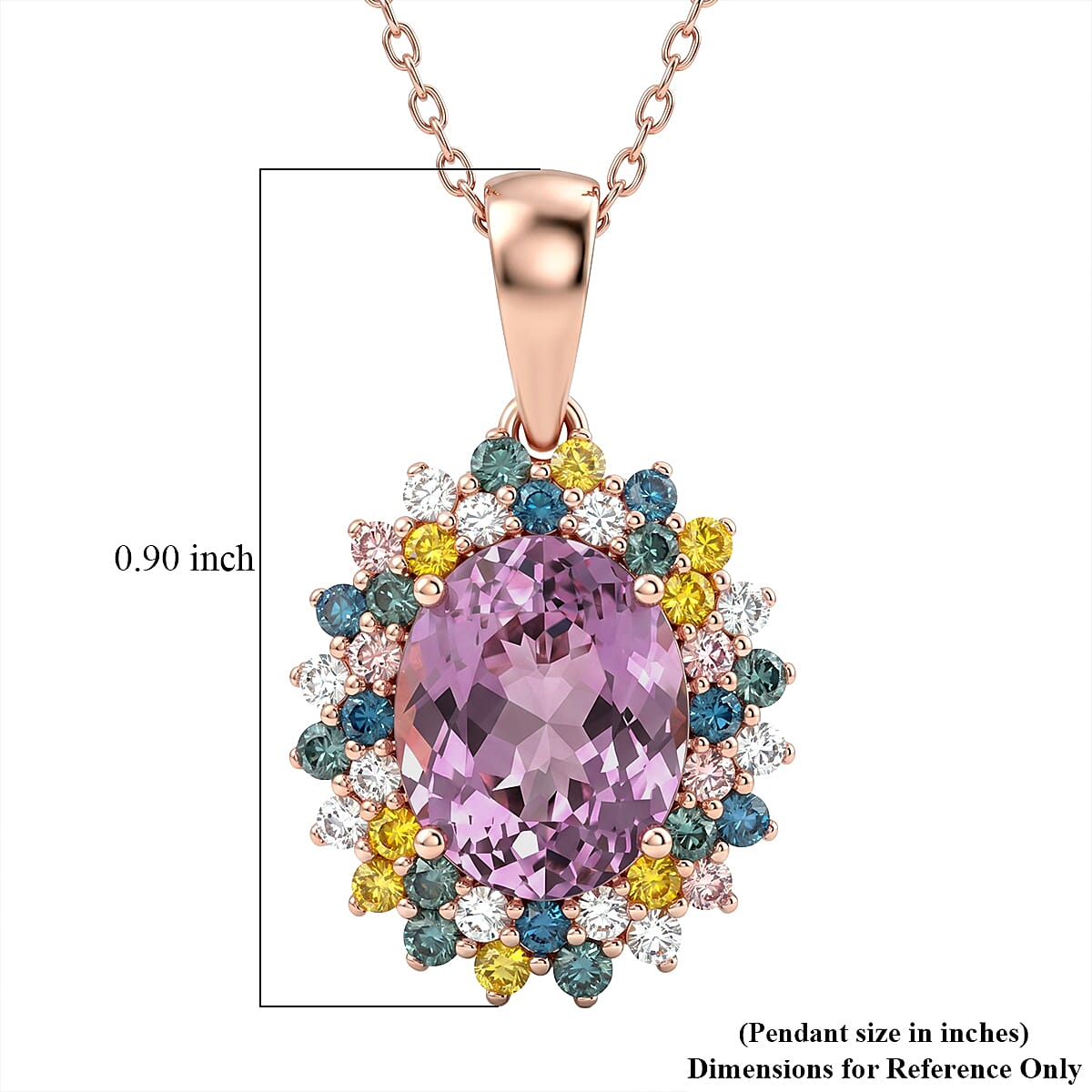 Premium Martha Rocha Kunzite and Luxuriant Lab Grown Multi Diamond SI 4.40 ctw Blush Floral Burst Pendant Necklace in 18K Vermeil Rose Gold Over Sterling Silver 20 Inches image number 5