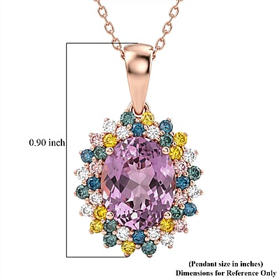 Premium Martha Rocha Kunzite and Luxuriant Lab Grown Multi Diamond SI 4.40 ctw Blush Floral Burst Pendant Necklace in 18K Vermeil Rose Gold Over Sterling Silver 20 Inches