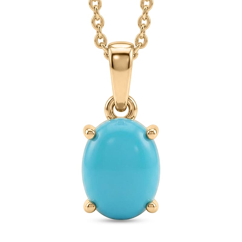 10K Yellow Gold Premium Sleeping Beauty Turquoise 1.10 ctw Pendant with 18K Vermeil YG Over Sterling Silver Necklace (20 Inches)