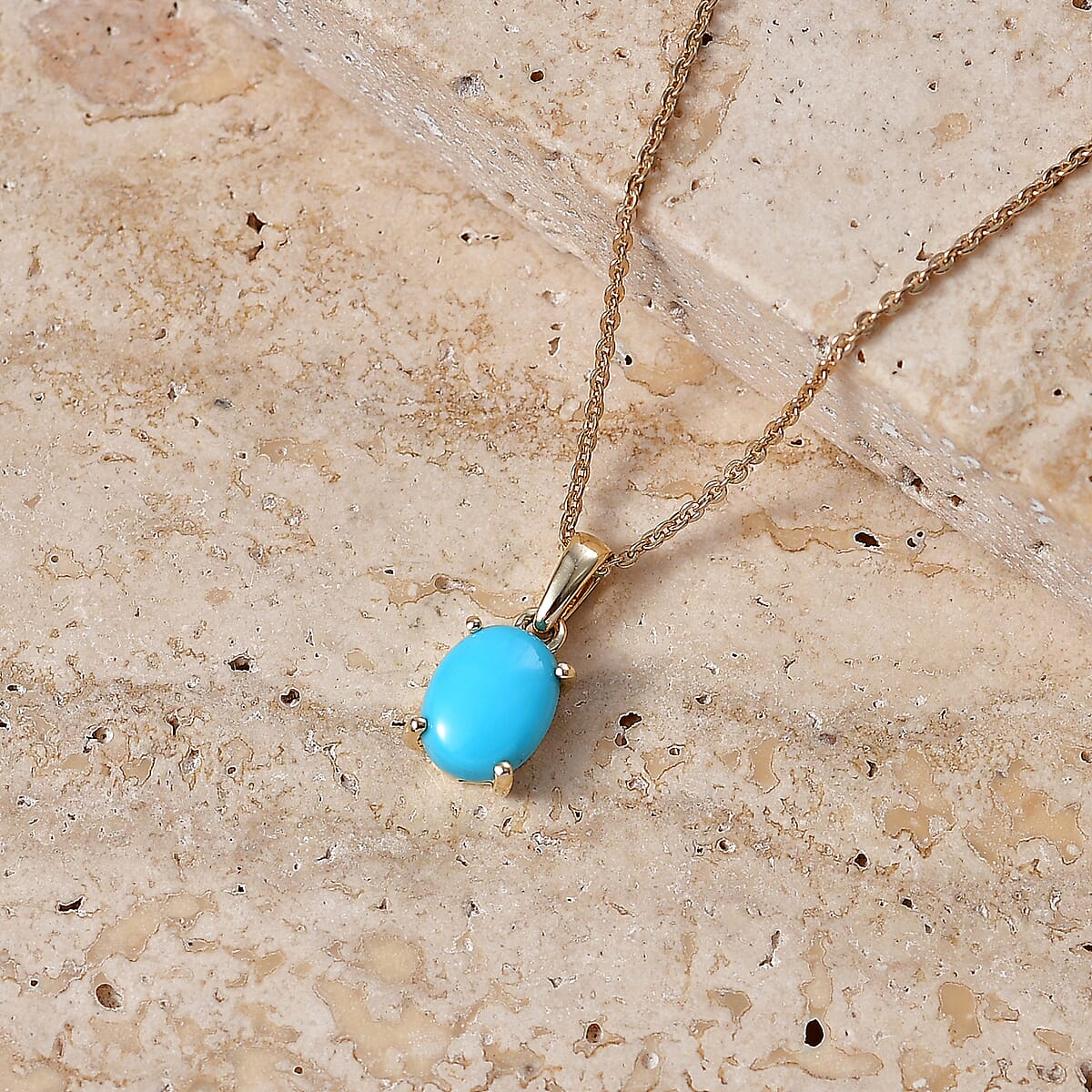10K Yellow Gold Premium Sleeping Beauty Turquoise 1.10 ctw Pendant with 18K Vermeil YG Over Sterling Silver Necklace (20 Inches) image number 1