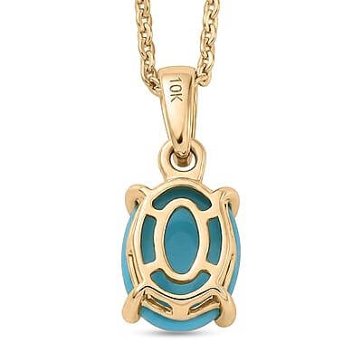10K Yellow Gold Premium Sleeping Beauty Turquoise 1.10 ctw Pendant with 18K Vermeil YG Over Sterling Silver Necklace (20 Inches)