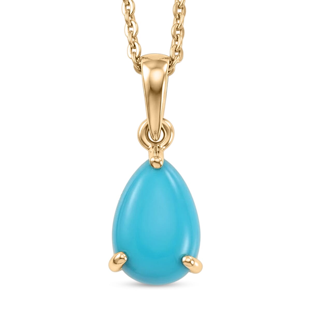 10K Yellow Gold Premium Sleeping Beauty Turquoise 1.00 ctw Pendant with 18K Vermeil YG Over Sterling Silver Necklace (20 Inches)