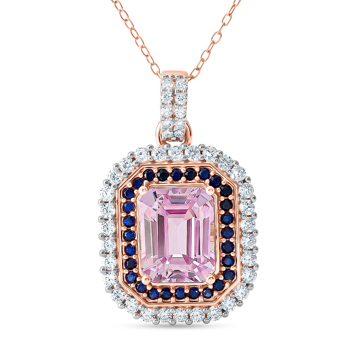 D'Joy Premium Martha Rocha Kunzite and Multi Gemstone 3.90 ctw Blush Mosaic Halo Pendant Necklace in 18K Vermeil Rose Gold Over Sterling Silver 20 Inches