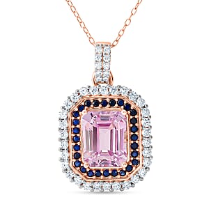 D'Joy Premium Martha Rocha Kunzite and Multi Gemstone 3.90 ctw Blush Mosaic Halo Pendant Necklace in 18K Vermeil Rose Gold Over Sterling Silver 20 Inches 