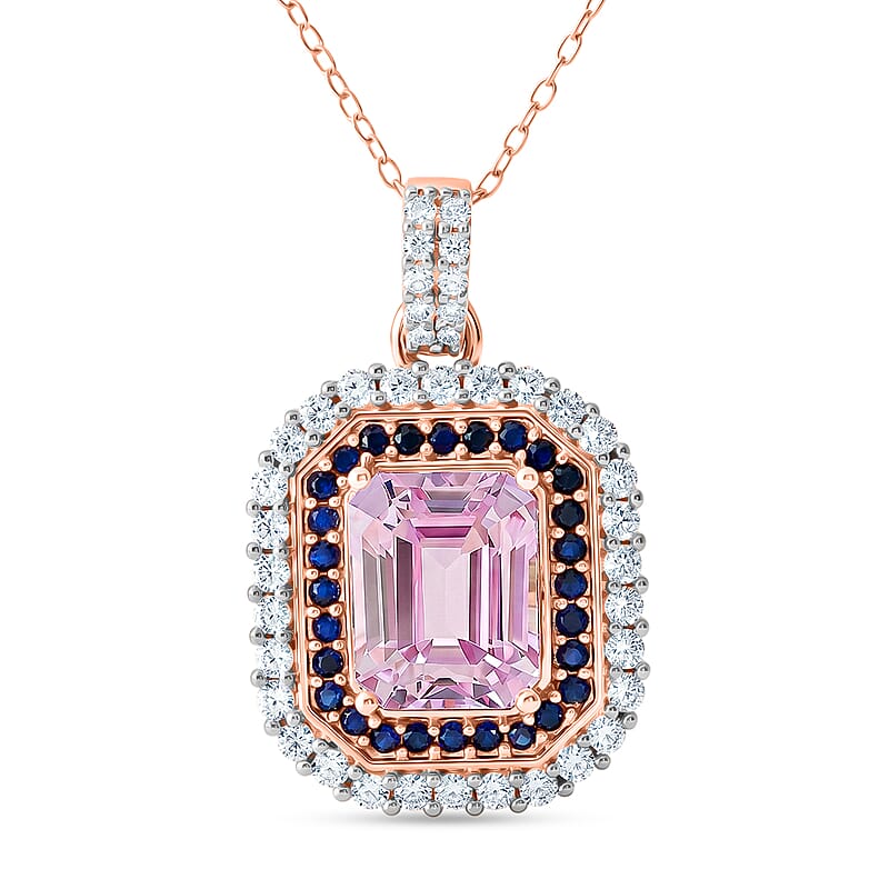 D'Joy Premium Martha Rocha Kunzite and Multi Gemstone 3.90 ctw Blush Mosaic Halo Pendant Necklace in 18K Vermeil Rose Gold Over Sterling Silver 20 Inches