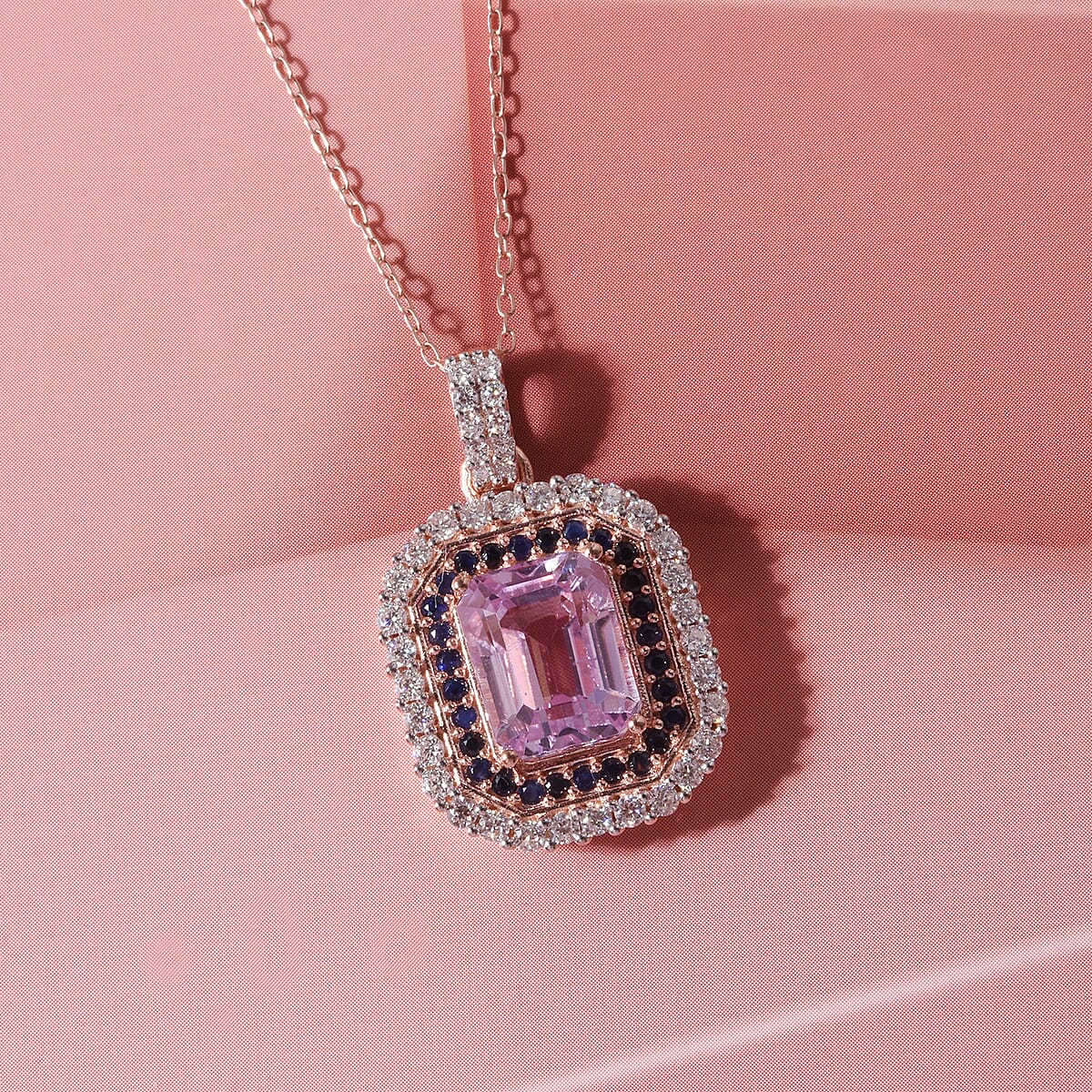 D'Joy Premium Martha Rocha Kunzite and Multi Gemstone 3.90 ctw Blush Mosaic Halo Pendant Necklace in 18K Vermeil Rose Gold Over Sterling Silver 20 Inches  image number 1