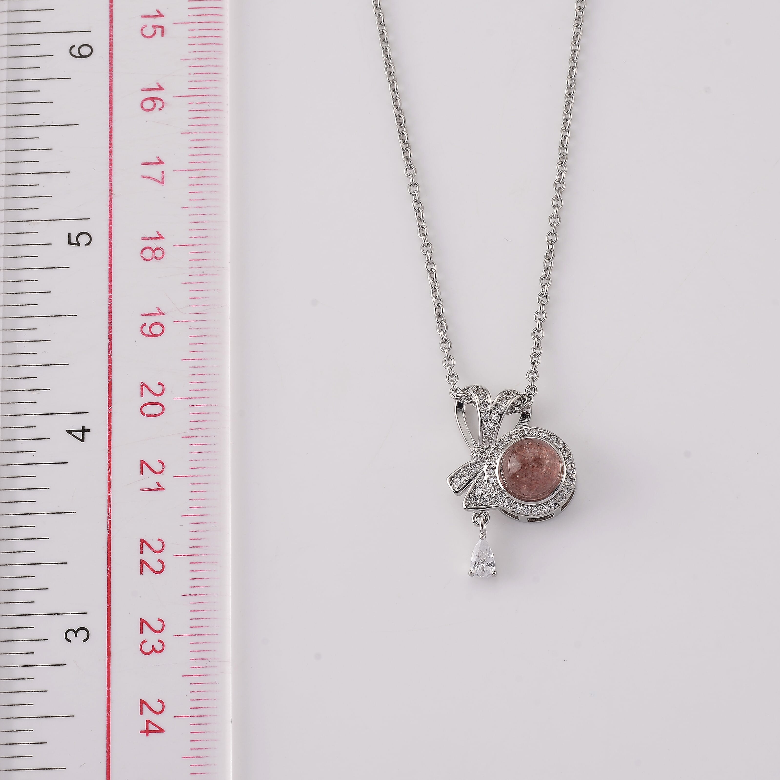Strawberry Quartz and Simulated Diamond 4.50 ctw Pendant in Silvertone with Stainless Steel Necklace (20 Inches)