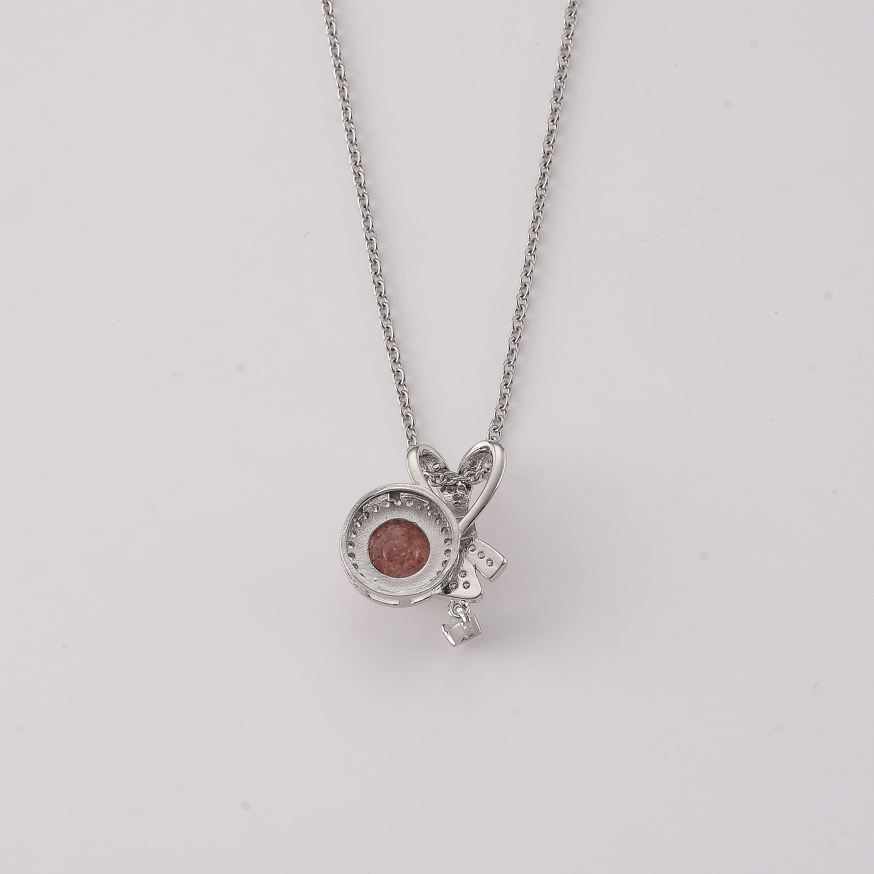 Strawberry Quartz and Simulated Diamond 4.50 ctw Pendant in Silvertone with Stainless Steel Necklace (20 Inches)