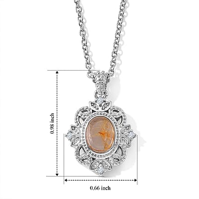 Golden Rutilated Quartz and Simulated Diamond 3.50 ctw Pendant in Silvertone with Stainless Steel Necklace (20 Inches)