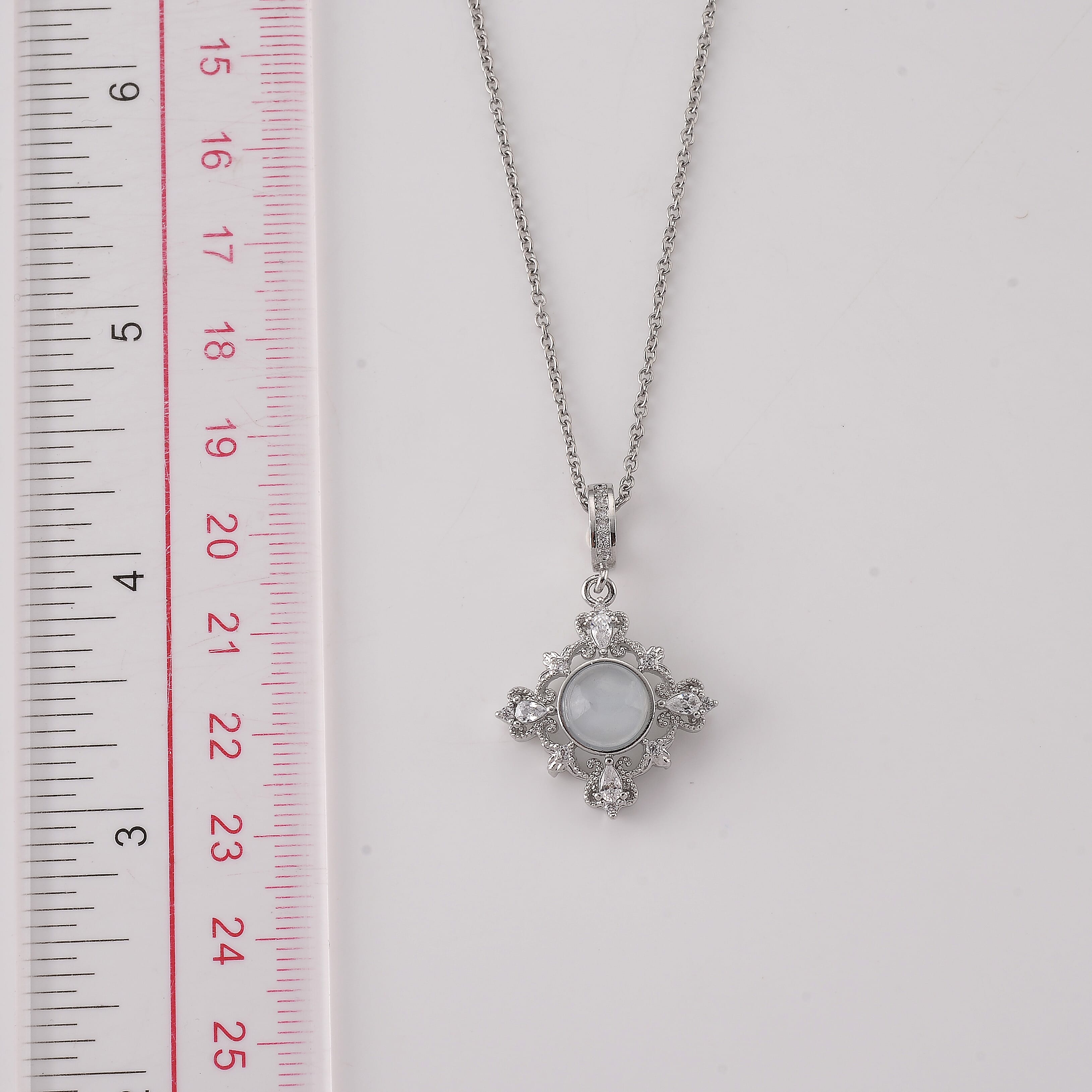 Aquamarine and Simulated Diamond 5.00 ctw Pendant in Silvertone with Stainless Steel Necklace (20 Inches)