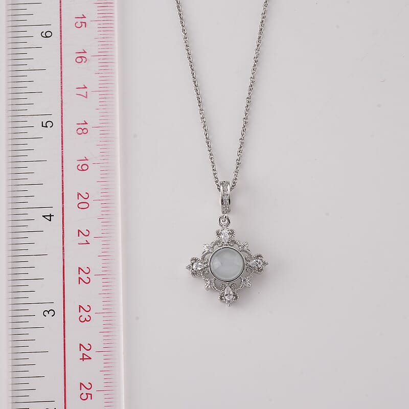 Aquamarine and Simulated Diamond 5.00 ctw Pendant in Silvertone with Stainless Steel Necklace (20 Inches)
