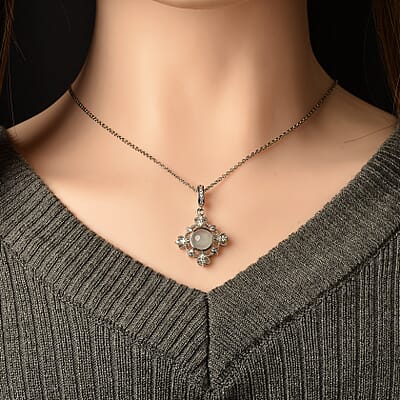Aquamarine and Simulated Diamond 5.00 ctw Pendant in Silvertone with Stainless Steel Necklace (20 Inches)