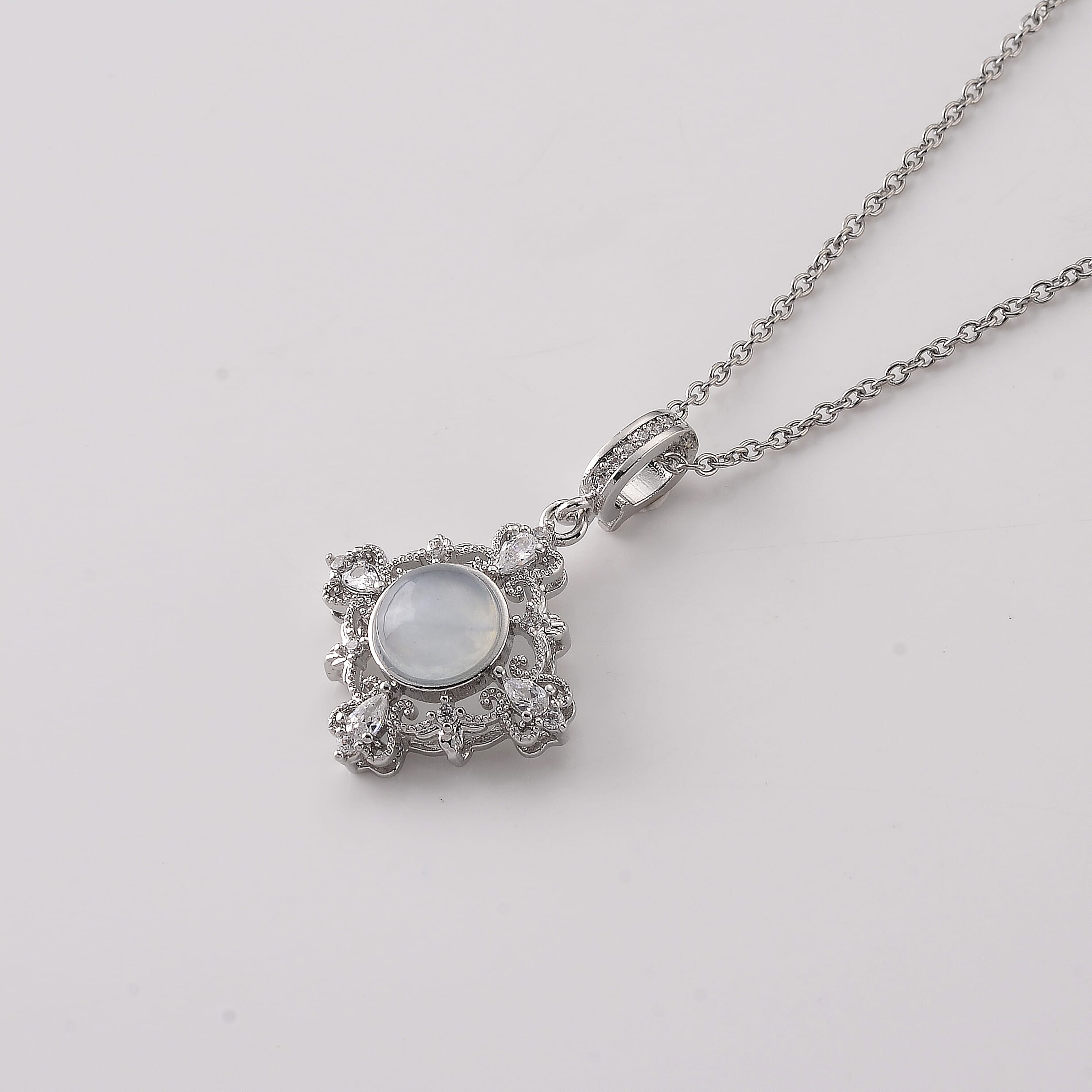 Aquamarine and Simulated Diamond 5.00 ctw Pendant in Silvertone with Stainless Steel Necklace (20 Inches)