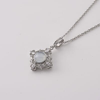 Aquamarine and Simulated Diamond 5.00 ctw Pendant in Silvertone with Stainless Steel Necklace (20 Inches)