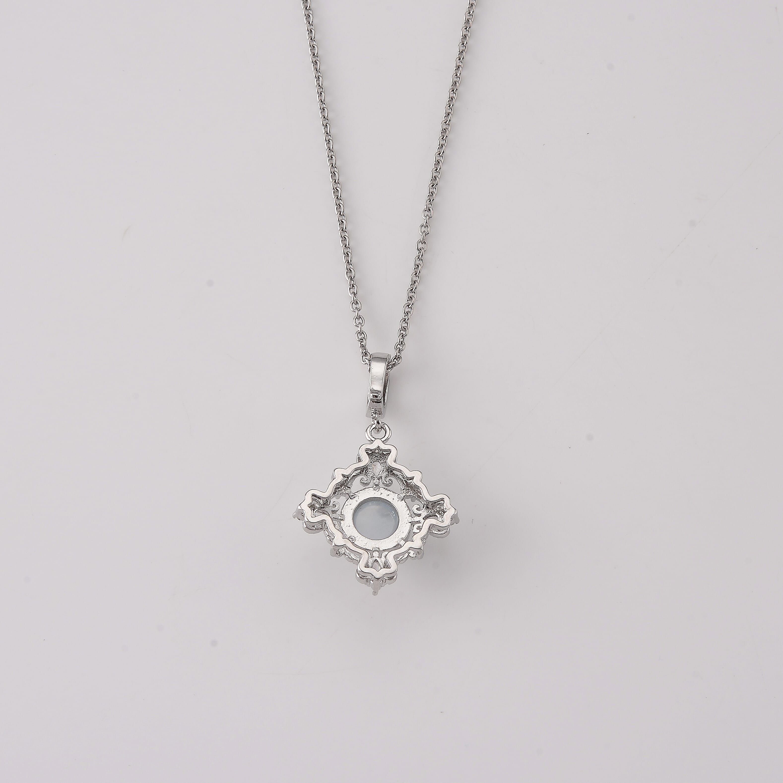 Aquamarine and Simulated Diamond 5.00 ctw Pendant in Silvertone with Stainless Steel Necklace (20 Inches)