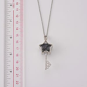 Pietersite and Simulated Diamond 36.00 ctw Pendant in Silvertone with Stainless Steel Necklace (20 inches)