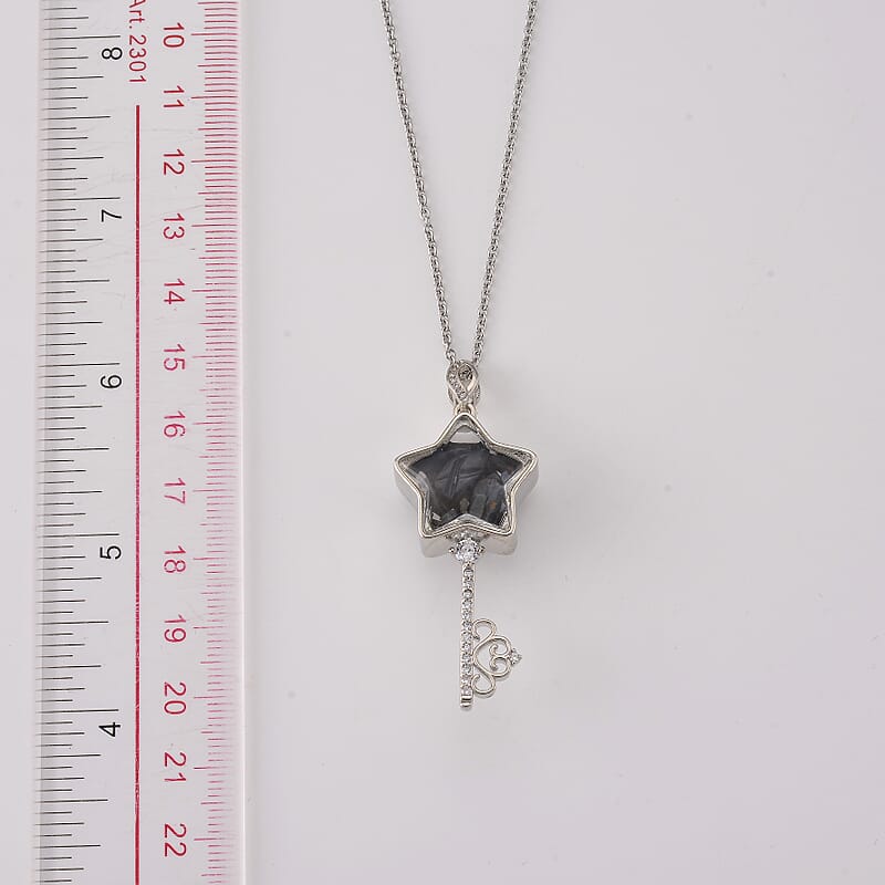 Pietersite and Simulated Diamond 36.00 ctw Pendant in Silvertone with Stainless Steel Necklace (20 inches)