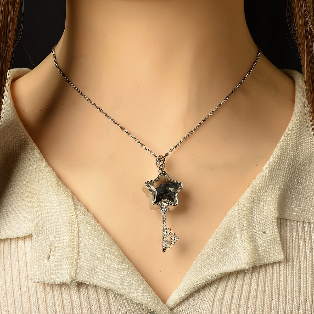 Pietersite and Simulated Diamond 36.00 ctw Pendant in Silvertone with Stainless Steel Necklace (20 inches) image number 1