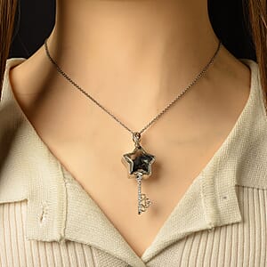 Pietersite and Simulated Diamond 36.00 ctw Pendant in Silvertone with Stainless Steel Necklace (20 inches)
