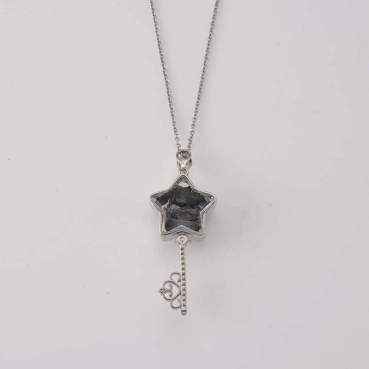Pietersite and Simulated Diamond 36.00 ctw Pendant in Silvertone with Stainless Steel Necklace (20 inches) image number 3