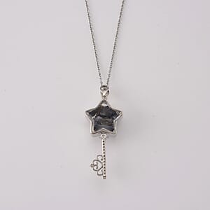 Pietersite and Simulated Diamond 36.00 ctw Pendant in Silvertone with Stainless Steel Necklace (20 inches)